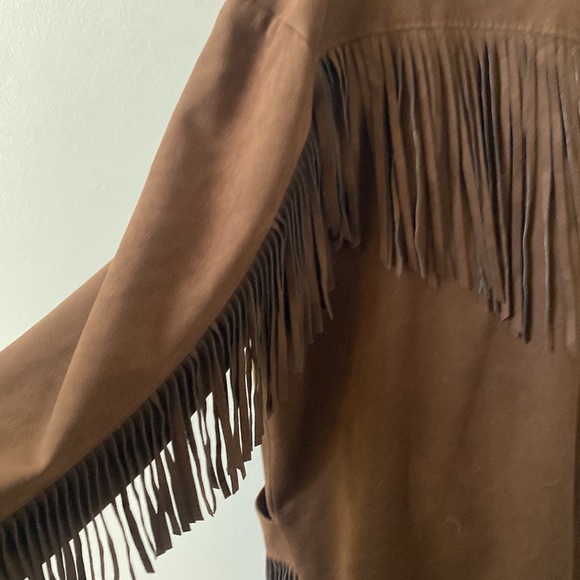 NWOT - MAX STUDIO Brown Vegan Suede Jacket w Fringe, XL - Picture 5 of 12
